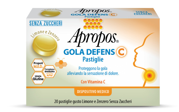 APROPOS GOLA DEFENS C SENZA ZUCCHERO 20 PASTIGLIE GUSTO LIMONE E ZENZERO - maxifarmacia.it