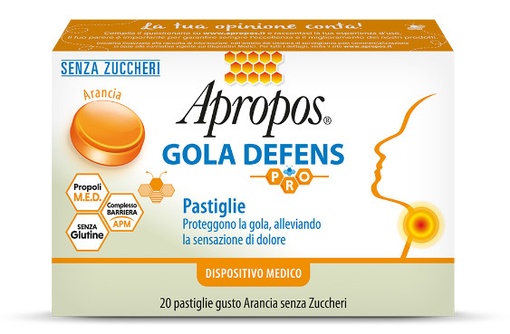 APROPOS GOLA DEFENS PRO SENZA ZUCCHERO DA 20 PASTIGLIE GUSTO ARANCIA - maxifarmacia.it