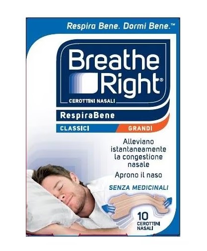 CEROTTI NASALI BREATHE RIGHT CLASSICI GRANDI 10 PEZZI - maxifarmacia.it