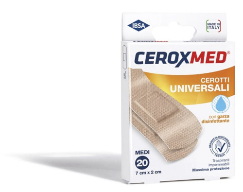 CEROXMED CEROTTI UNIVERSALI CON GARZA DISINFETTANTE 7X2CM 20 CEROTTI MEDI - maxifarmacia.it