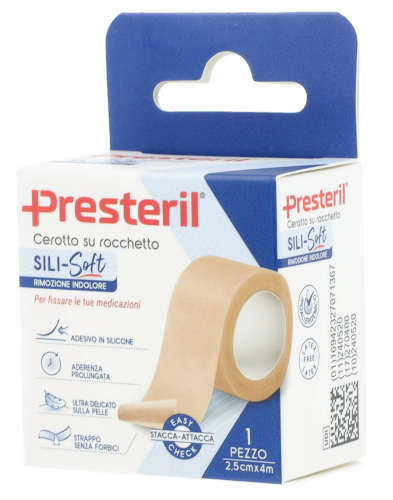 CEROTTO PRESTERIL SILI-SOFT SKIN IN ROCCHETTO 2,5 CM X 4 M - maxifarmacia.it
