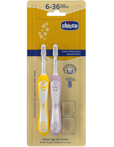 CHICCO SPAZZOLINO 6-36 MESI DOPPIO ROSA-GIALLO - maxifarmacia.it