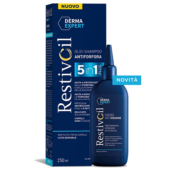RESTIVOIL DERMA EXPERT SHAMPOO ANTIFORFORA 5 AZIONI 250 ML + SIERO 150 ML - maxifarmacia.it
