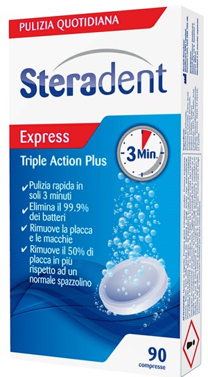 STERADENT TRIPLE ACTION PLUS 90 COMPRESSE PULENTI - maxifarmacia.it
