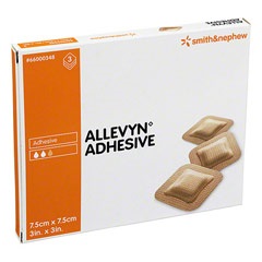MEDICAZIONE IDROCELLULARE ADESIVA STERILE ALLEVYN ADHESIVE ALTAMENTE ASSORBENTE IN SCHIUMA DI POLIURETANO A STRUTTURA TRISTRATIFICATA 7,5X7,5CM 3 PEZZI - maxifarmacia.it
