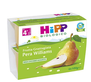 HIPP BIO HIPP BIO FRUTTA GRATTUGGIATA PERA WILLIAMS 4X100 G - maxifarmacia.it