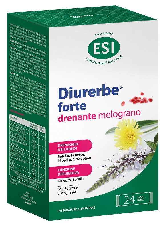 ESI DIURERBE FORTE DRENANTE MELOGRANO 24 POCKET DRINK DA 20 ML SENZA GLUTINE - maxifarmacia.it