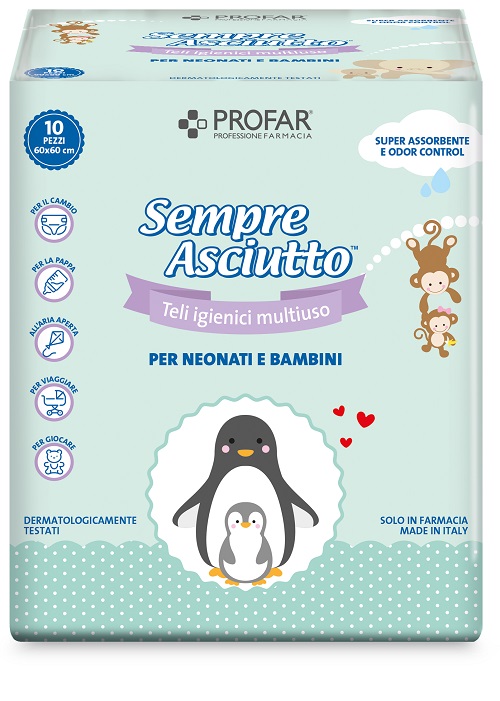TELO IGIENICO MULTIUSO PROFAR SEMPRE ASCIUTTO PER NEONATI E BAMBINI 60X60CM 10 PEZZI - maxifarmacia.it