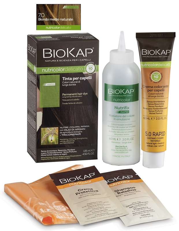 BIOS LINE  BIOKAP NUTRICOLOR DELICATO RAPID TINTA 7,0 BIONDO MEDIO NATURALE 135 ML - maxifarmacia.it