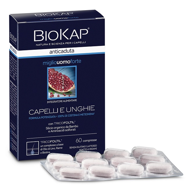 BIOKAP ANTICADUTA MIGLIO UOMO FORTE CON TRICOFOLTIL 60 COMPRESSE - maxifarmacia.it