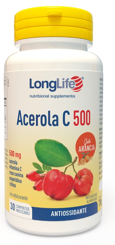 LONGLIFE ACEROLA C500 ARANCIA 30 COMPRESSE MASTICABILI - maxifarmacia.it