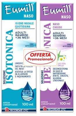 EUMILL NASO BIPACK SPRAY SOLUZIONE ISOTONICA 100 ML + SOLUZIONE IPERTONICA 100 ML - maxifarmacia.it