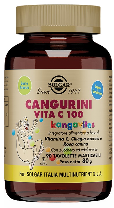 CANGURINI VITA C 100 90 TAVOLETTE MASTICABILI GUSTO ARANCIA - maxifarmacia.it