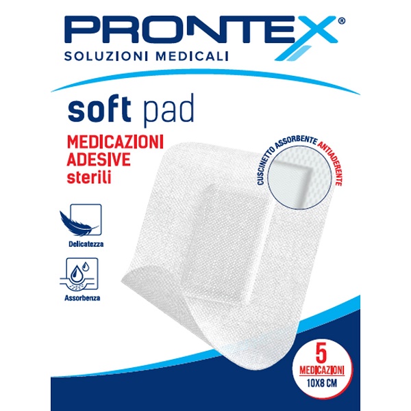 MEDICAZIONE ADESIVA STERILE PRONTEX SOFT PAD 10X8 CM 5 PEZZI - maxifarmacia.it