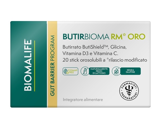 BIOMALIFE BUTIRBIOMA RM ORO 20 STICK OROSOLUBILI SENZA EDULCORANTI SENZA ZUCCHERI AGGIUNTI SENZA GLUTINE NATURALMENTE PRIVO DI LATTOSIO - maxifarmacia.it