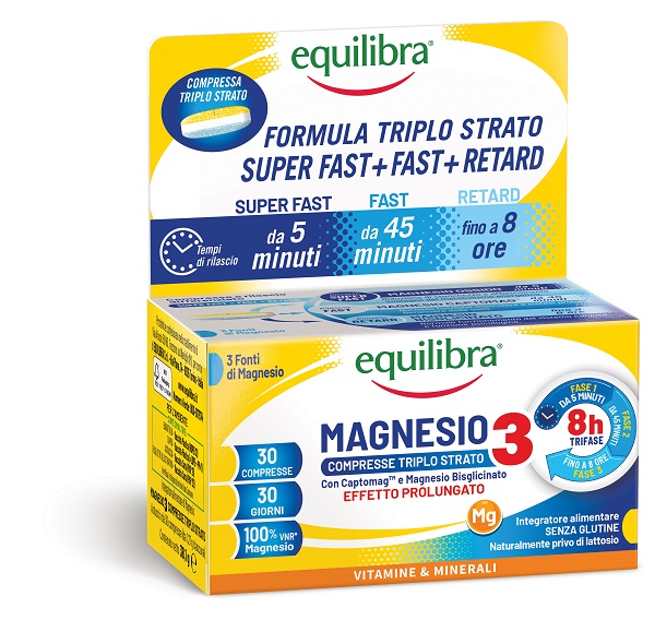EQUILIBRA MAGNESIO 3 30 COMPRESSE TRIPLO STRATO DA 1,27 G - maxifarmacia.it