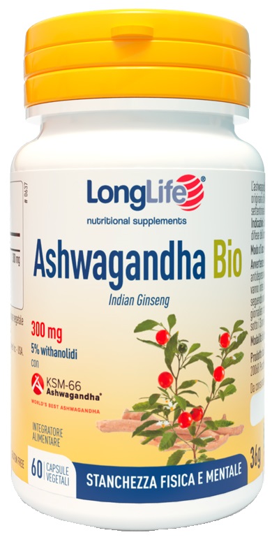 LONGLIFE ASHWAGANDHA BIO 5% 300 MG 60 CAPSULE VEGETALI - maxifarmacia.it