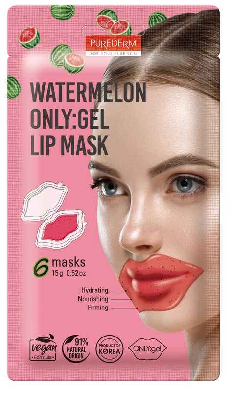 PUREDERM 6 MASCHERE LABBRA IN GEL ALL'ANGURIA IDRATANTI, NUTRIENTI E RASSODANTI - maxifarmacia.it