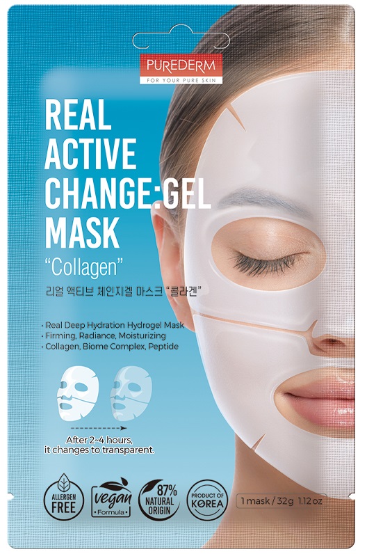 PUREDERM REAL ACTIVE CHANGE MASCHERA HYDROGEL AL COLLAGENE VEGANO - maxifarmacia.it