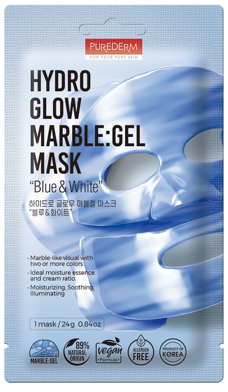PUREDERM HYDRO GLOW MARBLE MASCHERA IN HYDROGEL EFFETTO MARMO BLUE e WHITE - maxifarmacia.it