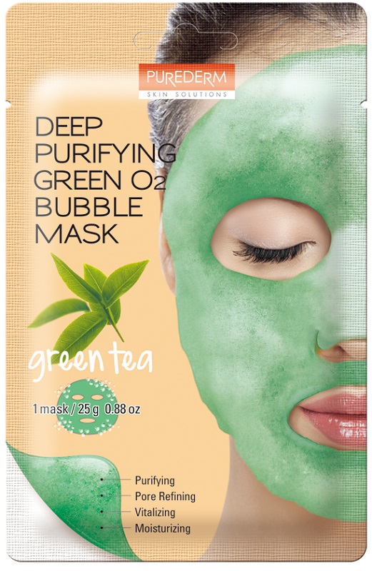 PUREDERM SKIN SOLUTIONS BUBBLE MASCHERA PURIFICANTE AL TE' VERDE MONOUSO 25 G - maxifarmacia.it