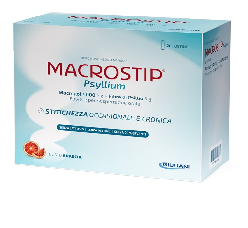 MACROSTIP PSYLLIUM 14 BUSTINE GUSTO ARANCIA SENZA GLUTINE SENZA LATTOSIO - maxifarmacia.it