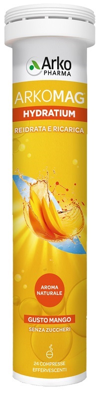 ARKOMAG HYDRATIUM REIDRATA E RICARICA MANGO 24 COMPRESSE EFFERVESCENTI SENZA ZUCCHERI CON EDULCORANTE - maxifarmacia.it