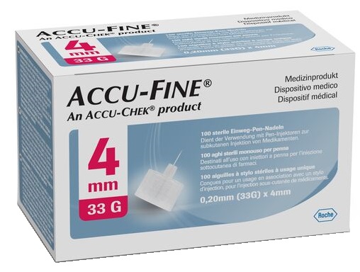 AGO IPODERMICO PER PENNA DA INSULINA ACCU-FINE IN ACCIAIO INOX 33 GAUGE 4 MM 100 PEZZI - maxifarmacia.it