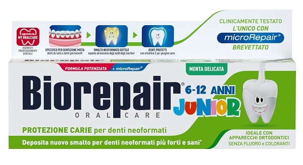 BIOREPAIR ORAL CARE JUNIOR 6-12 ANNI DENTIFRICIO PROTEZIONE ANTI CARIE SMALTO NEOFORMATO ALLA MENTA DELICATA 75 ML - maxifarmacia.it