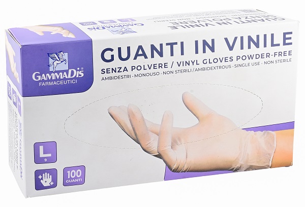 GUANTI VINILE SENZA POLVERE LARGE 100 PEZZI GAMMADIS - maxifarmacia.it