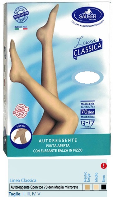 SAUBER AUTOREGGENTE OPEN TOE MAGLIA MICRORETE 70 DEN COLORE NEUTRO BEIGE TAGLIA 5 LINEA CLASSICA - maxifarmacia.it