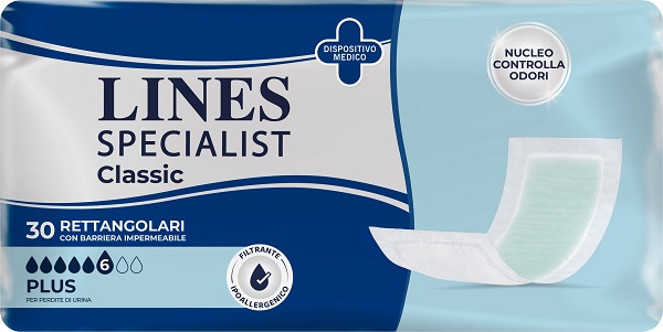 PANNOLONE LINES SPECIALIST CLASSIC RETTANGOLARE CON BARRIERA CONTROL 30 PEZZI - maxifarmacia.it