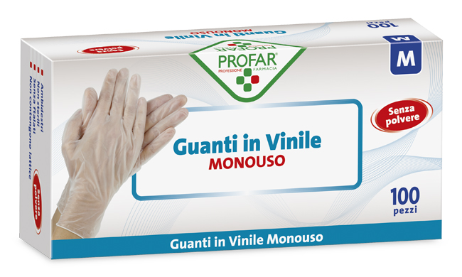 PROFAR GUANTO IN VINILE SENZA POLVERE M 100 PEZZI - maxifarmacia.it