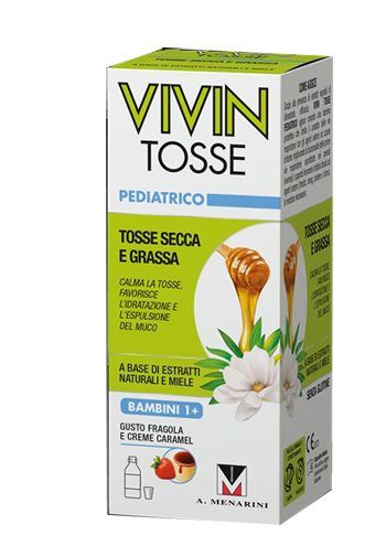 VIVIN TOSSE PEDIATRICO SCIROPPO PER TOSSE SECCA E GRASSA GUSTO FRAGOLA E CREME CARAMEL 150 ML - maxifarmacia.it