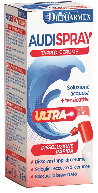 AUDISPRAY ULTRA +3 ANNI SOLUZIONE ACQUOSA + TENSIOATTIVI SPRAY TAPPI DI CERUME 20 ML - maxifarmacia.it