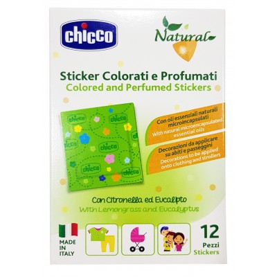CHICCO ANTIZANZARE NATURAL 12 STICKER COLORATI E PROFUMATI ALLA CITRONELLA ED EUCALIPTO - maxifarmacia.it
