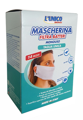 L'UNICO ORIGINALE MASCHERINA IN TESSUTO NON TESSUTO FILTRA BATTERI 14 PEZZI - maxifarmacia.it