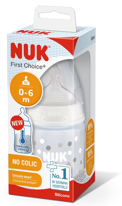 NUK BIBERON FIRST CHOICE+ TEMPERATURE CONTROL IN POLIPROPILENE DA 150 ML TETTARELLA SILICONE 0-6 MESI - maxifarmacia.it