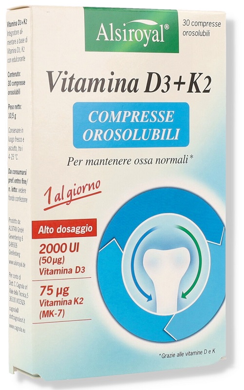 ALSIROYAL VITAMINA D3+K2 30 COMPRESSE OROSOLUBILI - maxifarmacia.it