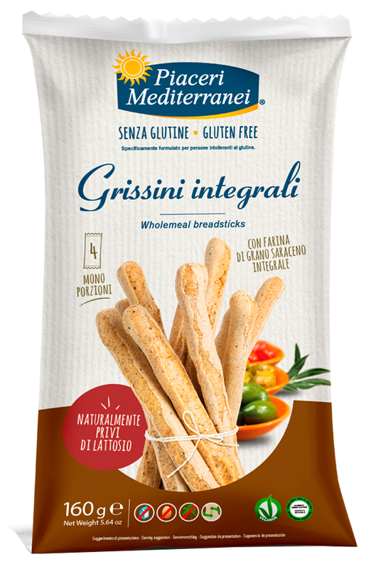 PIACERI MEDITERRANEI GRISSINI INTEGRALI 160 G - maxifarmacia.it