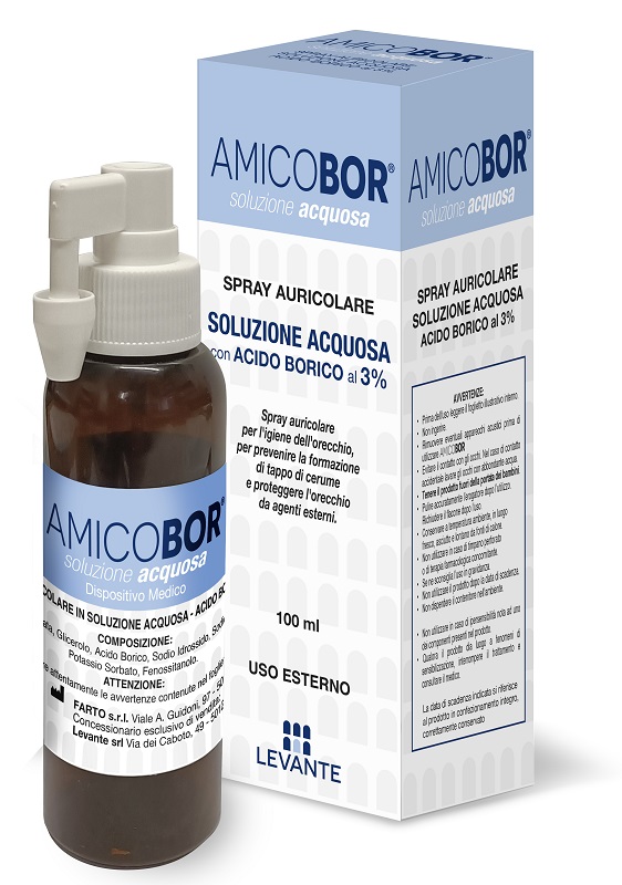 SOLUZIONE ACQUOSA PER IRRIGAZIONE DELL'ORECCHIO AMICOBOR 100 ML - maxifarmacia.it