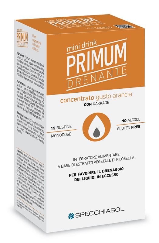 PRIMUM DRENANTE MINIDRINK ARANCIA CON KARKADE 15 STICK DA 10 ML - maxifarmacia.it