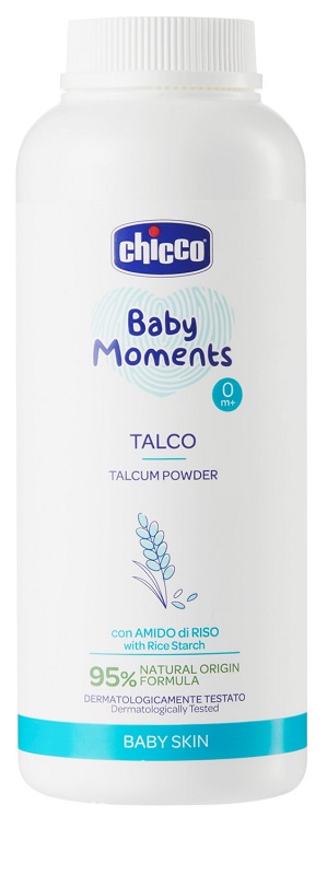 CHICCO BABY MOMENTS TALCO IN POLVERE CON AMIDO DI RISO 150 G - maxifarmacia.it