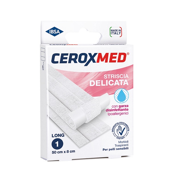 STRISCIA DELICATA CEROXMED CON GARZA DISINFETTANTE IPOALLERGENICA PER PELLI SENSIBILI 50X8CM 1 PEZZO - maxifarmacia.it