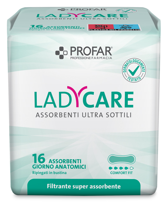 LADYCARE ASSORBENTI GIORNO ANATOMICI 16 PEZZI PROFAR - maxifarmacia.it