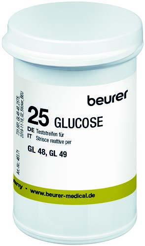 STRISCE MISURAZIONE GLICEMIA BEURER PER GLUCOMETRO GL48/GL49 IN FLACONE 25 PEZZI - maxifarmacia.it