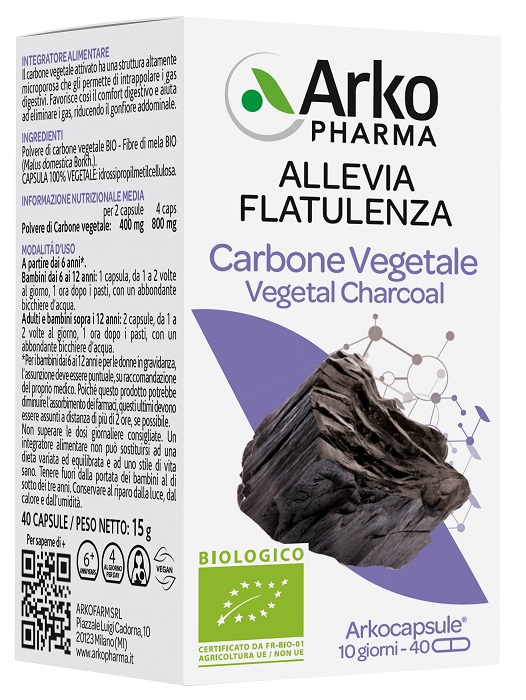 ARKO CAPSULE CARBONE VEGETALE BIO 40 CAPSULE - maxifarmacia.it