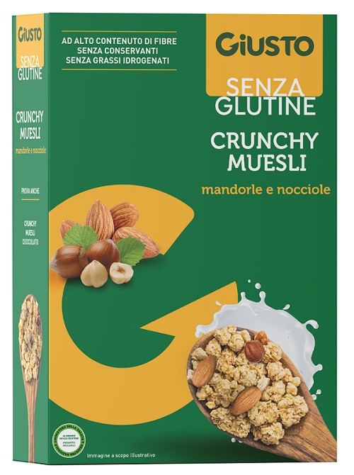 GIUSTO SENZA GLUTINE CRUNCHY MUESLI MANDORLE E NOCCIOLE 375 G - maxifarmacia.it