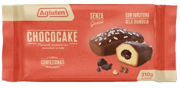 AGLUTEN CHOCOCAKE 4 PLUMCAKE RICOPERTI CON CIOCCOLATO AL LATTE CON FARCITURA ALLA GIANDUIA DA 52,5G - maxifarmacia.it