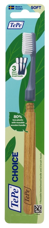 TEPE CHOICE SPAZZOLINO SOSTENIBILE CON MANICO IN LEGNO 3 + 3 TESTINE CAMBIABILI - maxifarmacia.it